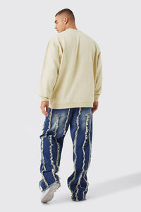 Nuevos y elegantes pantalones vaqueros de pierna ancha con borde deshilachado súper holgados de lavado antiguo para hombres, ropa de calle ajustada de cintura alta, pantalones vaqueros OEM para hombres - Product Image 3