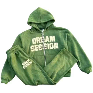 Conjunto Deportivo Personalizado para Hombre con Sudadera con Capucha y Cremallera, Lavado y Desgastado, con Apliques Bordados - Product Image 2