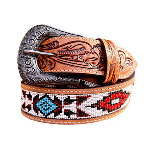 Ceinture unisexe vintage en cuir véritable sculpté à la main, style western classique, avec perles, boucle en alliage de zinc, broderie, couleur et taille personnalisables, 40 mm - Product Image 1