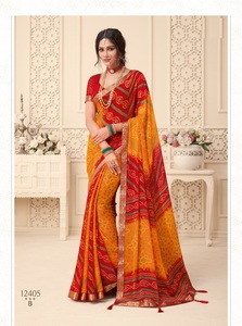 Nueva colección Sari de gasa con borde adjunto Jari y borlas tejidas para mujeres venta en línea - Product Image 6