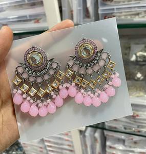 INDIAN LATEST TRADITIONAL KUNDAN HIGH <b>GOLD</b> PLATED WITH PEARL DESIGNER BEAUTIFUL FANCY KUNDAN EARRINGS <b>SET</b> for WOMEN and GIRLS - Product Image 1