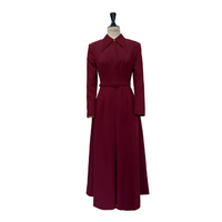 Meilleure vente Robe pour femme évasée noire longue à col rouge vin ROBE MIDI ANDREA 100% Polyester Robes décontractées Fabriqué au Vietnam