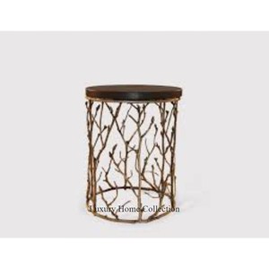 Mesa auxiliar de metal de diseño forjado fundido de aluminio con parte superior de madera Forma redonda Hogar Hotel y Villa Suministros de muebles decorativos - Product Image 6