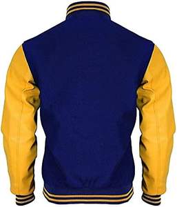 แจ็กเก็ตขนสัตว์มหาวิทยาลัยแบบลำลองของผู้ชายเสื้อโค้ทมีฮู้ดแขนเสื้อหนัง PU สำหรับใส่ไปโรงเรียนสไตล์นักบินเลตเทอร์แมน - Product Image 5