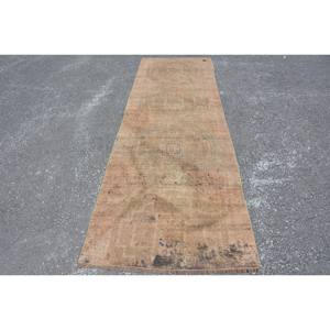 Alfombra de lana de área grande clásica hecha a mano Vintage 32X98ft Beige con patrón de retazos abstractos para decoración de habitación de pasillo de látex - Product Image 1