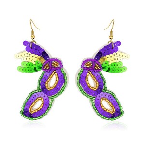 Louisiana nuevo diseño Mardi Gras pendientes de cuentas de semillas pendientes de máscara de cuentas de la India pendientes hechos a mano para mujeres y niñas - Product Image 4