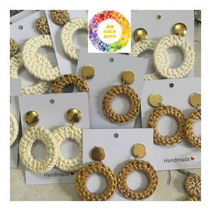 ทำด้วยมือ Boho ไม้ไผ่หวายฟางฟางพู่ห้อยเครื่องประดับไม้ทอแฟชั่นสำหรับผู้หญิง - Product Image 1