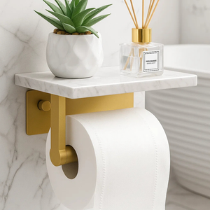 <b>Luxury</b> Marble Brass Wall Mounted Eco-Friendly Heavy Duty Tissue Paper Roll Holder Modern Bathroom Decor Custom Design Direct - Product Image 6