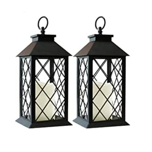 Metal <b>Lantern</b> for Candle Holder <b>Tealight</b> with Glass for Tabletop Home Indoor Outdoor Garden Floor Wedding Set of 2 Pcs Iron - Product Image 1