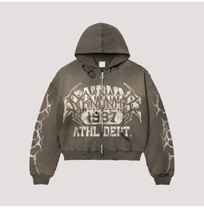 Personnalisé Brodé Patch Logo Haute Qualité French Terry Épais Coton Hoodies Surdimensionné Vintage Lavage À L'acide Zip up Hommes À Capuche - Product Image 4