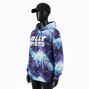 Sweat à capuche tie-dye pour femme, 320 GSM, mélange de coton, bleu violet, logo personnalisé imprimé, pull décontracté d'hiver, basiques pour femmes - Product Image 4