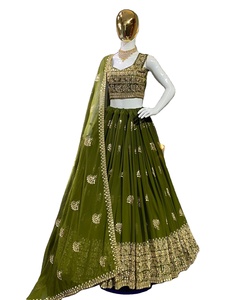 Último Diseño de Lehenga Choli de Georgette con Bordado y Lentejuelas en Color Mehndi de Fab Zone, Ropa India y Pakistaní - Product Image 1
