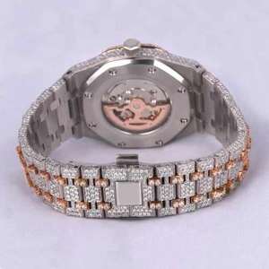 Antiguo lujo 20mm ancho de banda oro dos tonos acero inoxidable totalmente helado moissanite diamante vidrio estilo de negocios cadera alta calidad - Product Image 4