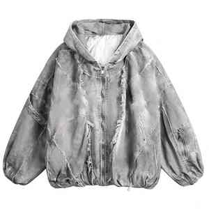 Personalizado de alta calidad 100% algodón de los hombres Retro Vintage Sudadera con capucha desgastada con cremallera personalizado bordado Sudadera con capucha - Product Image 3