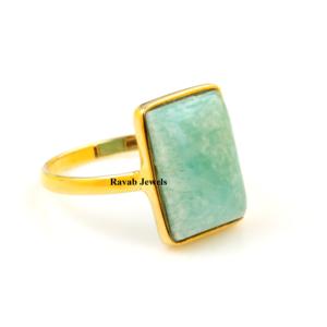 Anillo rectangular de Plata de Ley 925 Eternity Vermeil del proveedor al por mayor Bisel de amazonita verde natural de piedras preciosas finas para mujer - Product Image 1