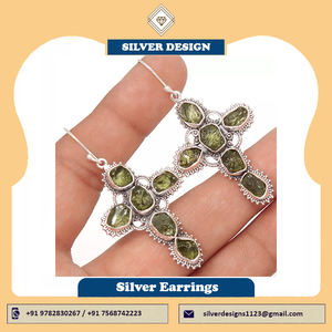Handmade Jewelry Genuine Czech Moldavite Rough Stone <b>Earrings</b> <b>925</b> Sterling <b>Silver</b> Cross Dangle <b>Earrings</b> With Moldavite Gemstone - Product Image 4