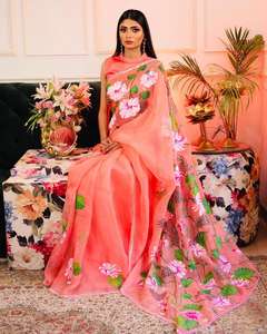 Le dernier designer de Fab Zone en soie organza pure fabriqué à la main imprimé sari fête traditionnelle de haute qualité porter Salwar - Product Image 2