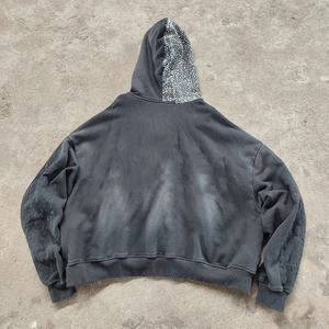 Sweat à capuche surdimensionné à fermeture éclair en tissu épais de style streetwear avec logo personnalisé de haute qualité Y2K délavé à l'acide et orné de strass pour hommes - Product Image 6