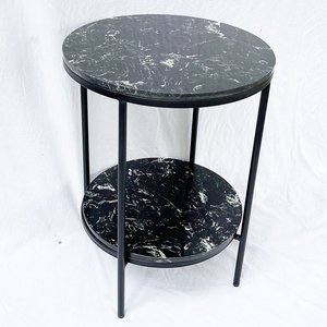 Modern Two-Tier <b>Side</b> <b>Table</b> with <b>Black</b> Stone Top and Iron Frame Convertible Tea <b>Table</b> for Living Room Traditional Design-SST013 - Product Image 2
