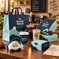 Ensemble d'emballages personnalisés AT PACK pour café avec logo, sacs en papier, boîtes alimentaires, gobelets à café et fournitures à emporter pour la marque de boulangerie et de restaurant