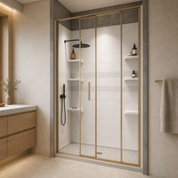 Système de panneaux muraux pour cabine de douche étanche RS-603678AS avec étagères intégrées pour salles de bain d'hôtels, villas et appartements