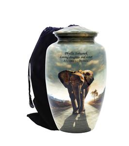 Urna de cremación de elefante con bolsas de terciopelo y grabado personalizado (Grande) - Product Image 1
