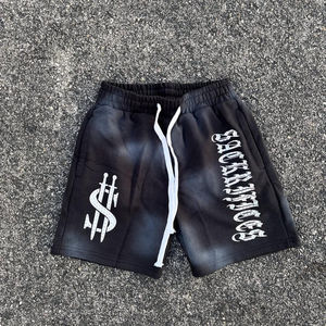 Venta al por mayor Vintage Acid Wash Serigrafía Chaleco Rhinestone hombres Short Street Style chándal en blanco para hombres - Product Image 5