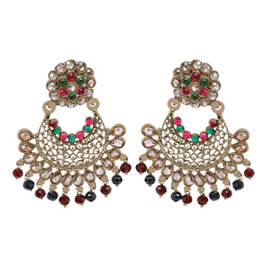 Ensemble de boucles d'oreilles pendantes AD inversées, boucles d'oreilles de luxe, boucles d'oreilles personnalisées, boucles d'oreilles plaquées Mehandi, boucles d'oreilles à la mode, boucles d'oreilles de créateur. - Product Image 2