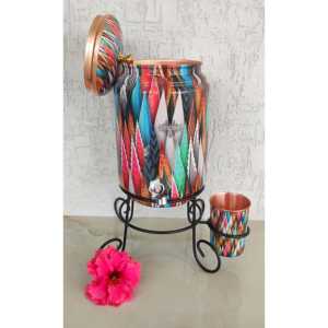 Jarra de Agua con Diseño Impreso Indian Art Villa Spikes, de Cobre Puro de Alta Calidad con Grifo de Latón y Base de Cobre, Vajilla Colorida - Product Image 2