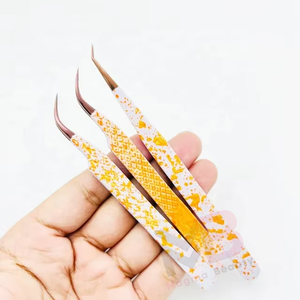 Pinzas para Pestañas de Marca Privada al por Mayor, Acero Inoxidable Sólido, Dos Tonos de Color con Punta Dorada Rosa, Agarre de Diamante, Pinzas para Volumen de Pestañas - Product Image 2