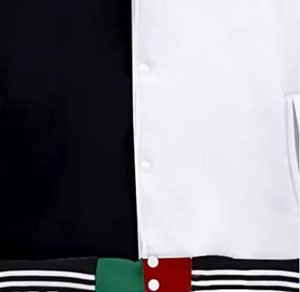 Blouson universitaire unisexe à blocs de couleurs, blouson de baseball noir et blanc avec col et poignets rayés, pour la mode streetwear - Product Image 4