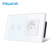 TAWOIA Wi-Fi 2-Gang-1-Wege-Touch-Schalter mit neutraler Leitung 1000W und Wi-Fi French Socket EU-Standard