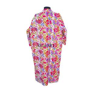 Handmade Elegant Summer Kantha Night Gown Floral Print Japanese <b>Kimono</b> Bohemian Multi-Colored Tie Casual - Product Image 6