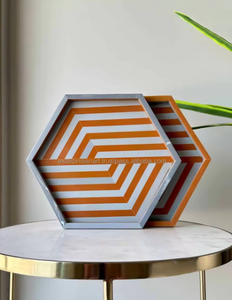 Bandeja de servicio con incrustaciones de resina Hexagonal de lujo ecológica moderna y elegante, estilo con incrustaciones de hueso, para el hogar Decoración de mesa, artesanías de resina - Product Image 2