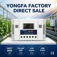 Contrôleur de charge solaire MPPT 50A 60A 12V 24V 48V avec écran LCD automatique, tension PV max. 100V pour système solaire domestique, certifié CE