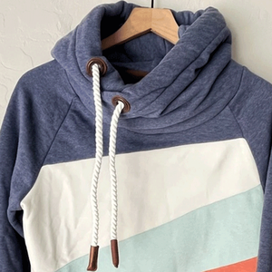 Sudadera con capucha de cuello vuelto de colores mezclados para mujer, ropa de calle de lana de algodón transpirable, jersey con capucha, Jersey - Product Image 4