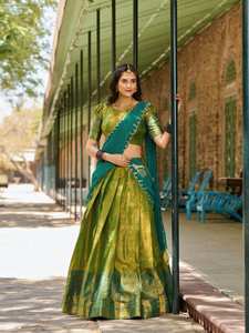 Hermoso diseñador elegante traje de alta calidad Kanjivaram seda Lehenga Choli y Dupatta con Zari tejido trabajo proveedor de la India - Product Image 2