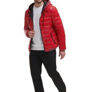 Veste matelassée en toile pour homme avec isolation thermique, capuche, logo frontal, style décontracté d'automne et confort durable - Product Image 5