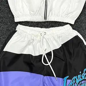 3 Colour Custom Men's Winter Solid Tracksuit Set Sportswear Nylon <b>Zip</b> Jacket Windbreak <b>Short</b> OEM/ODM Logo Hip Hop Streetwear - Product Image 4