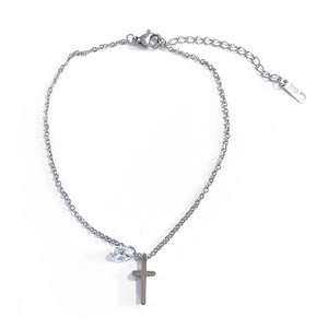 Cavigliera in Acciaio Inossidabile Placcato Oro con Croce e Cristalli, Braccialetto Religioso per Ragazze Cristiane, Ideale per Feste o Regalo - Product Image 1