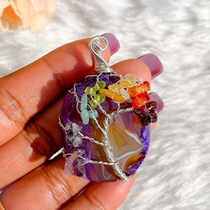 Venta al por mayor a granel lote de piedras preciosas naturales de latón 7Chakra ágata cristal colgante diamante árbol vida curación Reiki EMF protección encantos - Product Image 3