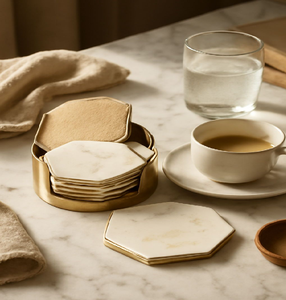 Elegantes posavasos cuadrados de mármol con vetas oscuras y envoltura de cuerda. Un regalo elegante disponible a precios de mayoreo - Product Image 6