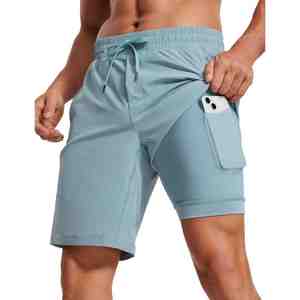 2 in 1 <b>Layers</b> Sports Workout Gym Shorts Wholesale Price Quick Dry Gym Yoga Training Shorts Zipper Pockets 7-Inch Mens Gym Shorts - Product Image 4