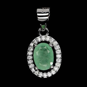 AAA+ Quality 925 Sterling Silver Pendant Oval Emerald 7x5mm Natural Gemstone Jewelry - Product Image 1