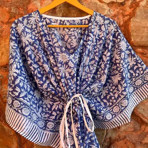 Caftan indien fait à la main en coton Maxi robe pour femmes décontracté Floral main bloc impression vêtements de nuit naturel lavable plage couverture robe - Product Image 1