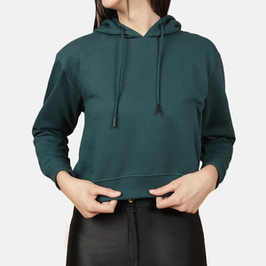 Vêtements de sport respirants en coton brodés sur mesure par le fabricant OEM, sweat-shirts à manches longues pour femmes, haut court taille plus - Product Image 1