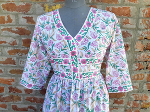 Bloque de mano impreso 100% algodón vestido indio Casual túnicas y vestido largo con decoración bordada" - Product Image 4