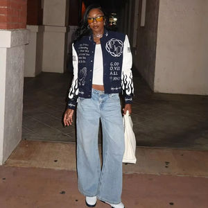 Chaqueta Universitaria de Alta Calidad 2026, Chaqueta Universitaria Personalizada de Béisbol para Mujer, Chaqueta Universitaria Corta para Mujer, Chaquetas Universitarias de Cuero PU - Product Image 1