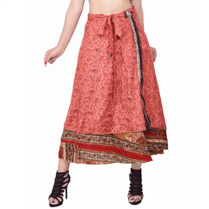 rajwada-fashion Pack of 3 Pcs Indian Printed Reversible Art Silk Wrap  Around Skirts (Mini Skirt (21 inch Length)) at Amazon Women's Clothing store