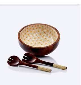 Natural Mango Wood <b>Enamel</b> Printed Salad Serving <b>Bowl</b> for Serving Delicious - Product Image 2